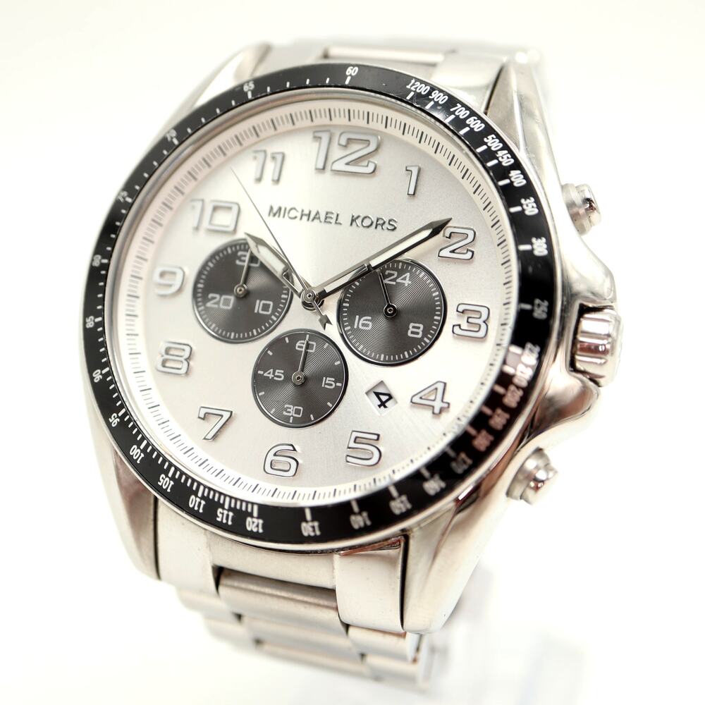 Michael Kors Bradshaw Mens 48mm Chronograph Watch Date Steel MK8254 New Battery